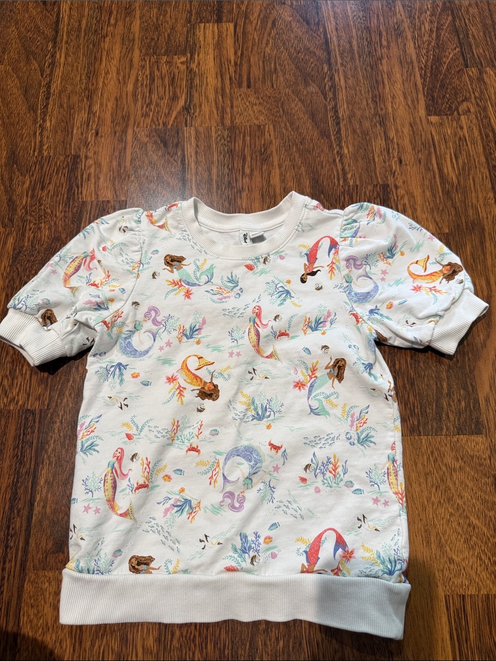 Janie and Jack White Mermaid Print Puff Sleeve Sweatshirt